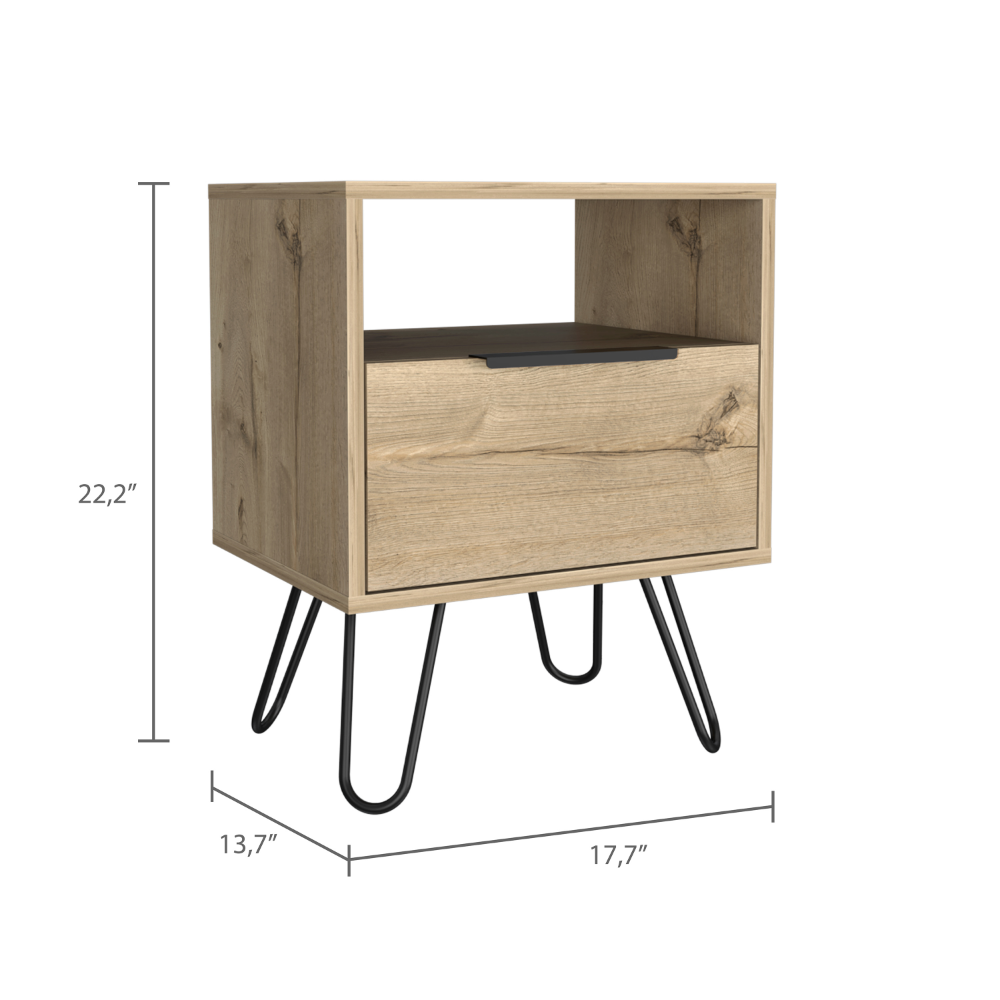 Augusta Nightstand , End Table, Side Table Single Door Cabinet, Hairpin Legs -Light Oak