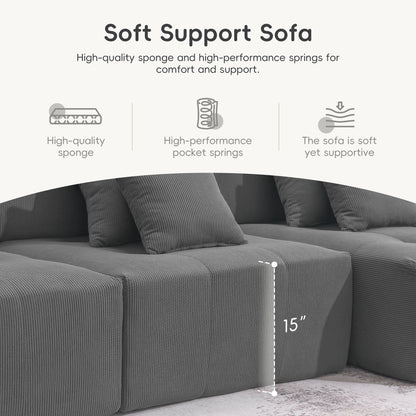 105.5''L Shaped Modular Sectional Sofa,Minimalist Corduroy Floor Couch Set,Convertible Foam-Filled Cloud Compressed Couch for Living Room,3 PC Free Combination,No Assembly Required,3 Colors