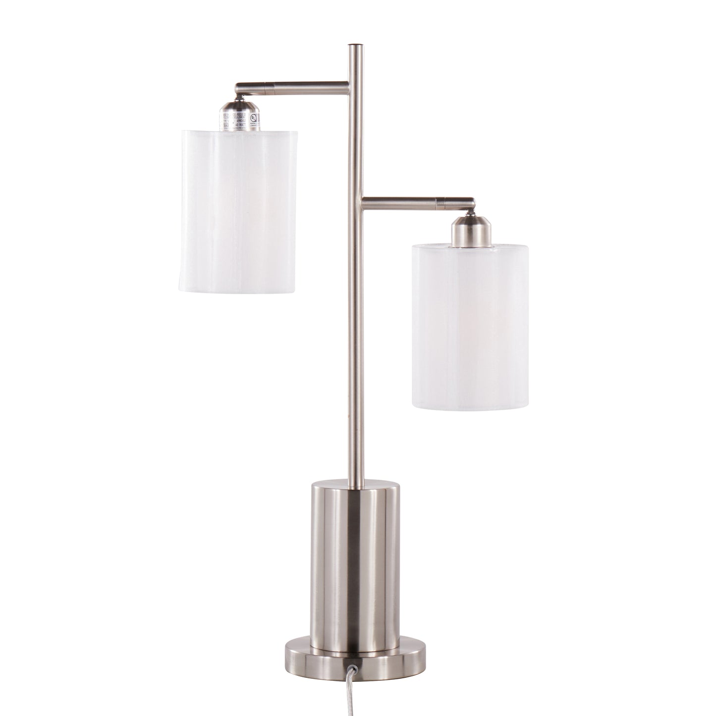 Cannes Contemporary Table Lamp in Nickel Metal with White Shades by LumiSource