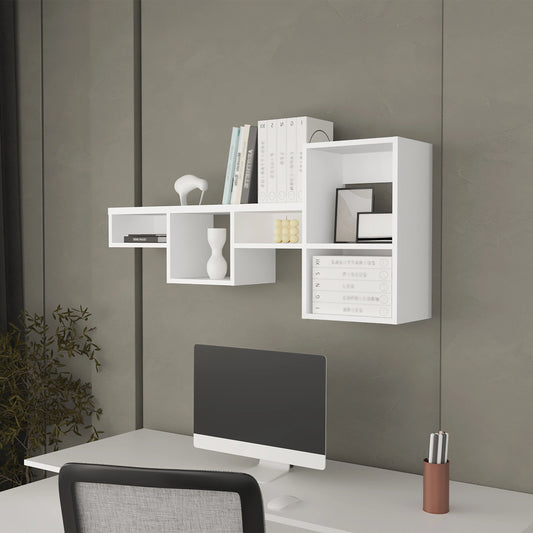 White Wall-Mounted Shelf Unit with 5 Shelf