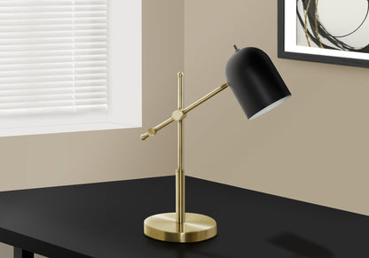 Lighting, 18"h, Brass Metal, Black Shade, Contemporary