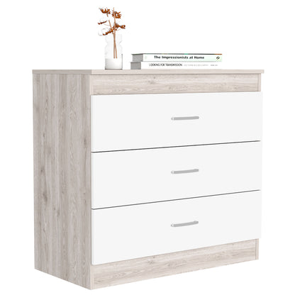 Dresser 29"H, Three Drawers, Metal Hardware, Superior Top, Light Gray / White