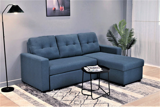 Container Furniture Direct Convertible L-Shaped Sectional Sleeper Sofa Bed, Stylish Apartment Furniture, Saving Pull Out Couch for Small Spaces and Living Rooms, Blue