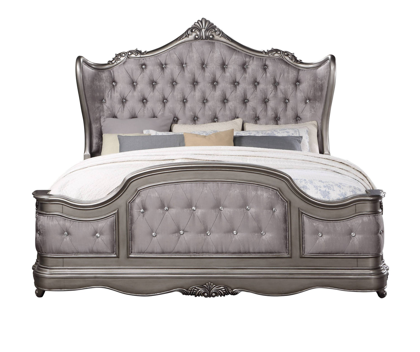 Ariadne Velvet & Antique Platinum Finish E. King Bed