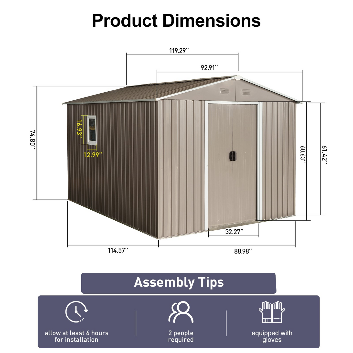 8ft x 10ft Outdoor Metal Storage Shed with Metal Foundation,with Window,Grey(W540S00017)