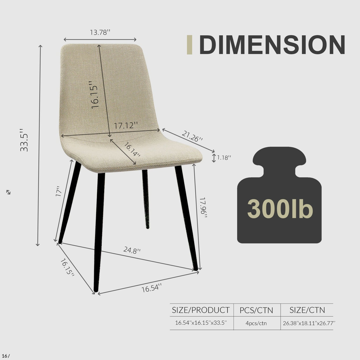 55" MDF Wood Colour Dining Table and Modern Dining Chair Set of 4, Mid Century Wooden Kitchen Table Set, Metal Base & Legs, Dining Room Table and Linen Chairs