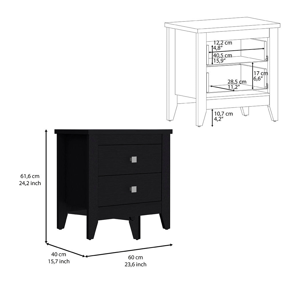 Nightstand 24"H, Two Drawers, Four Legs, Superior Top, Black