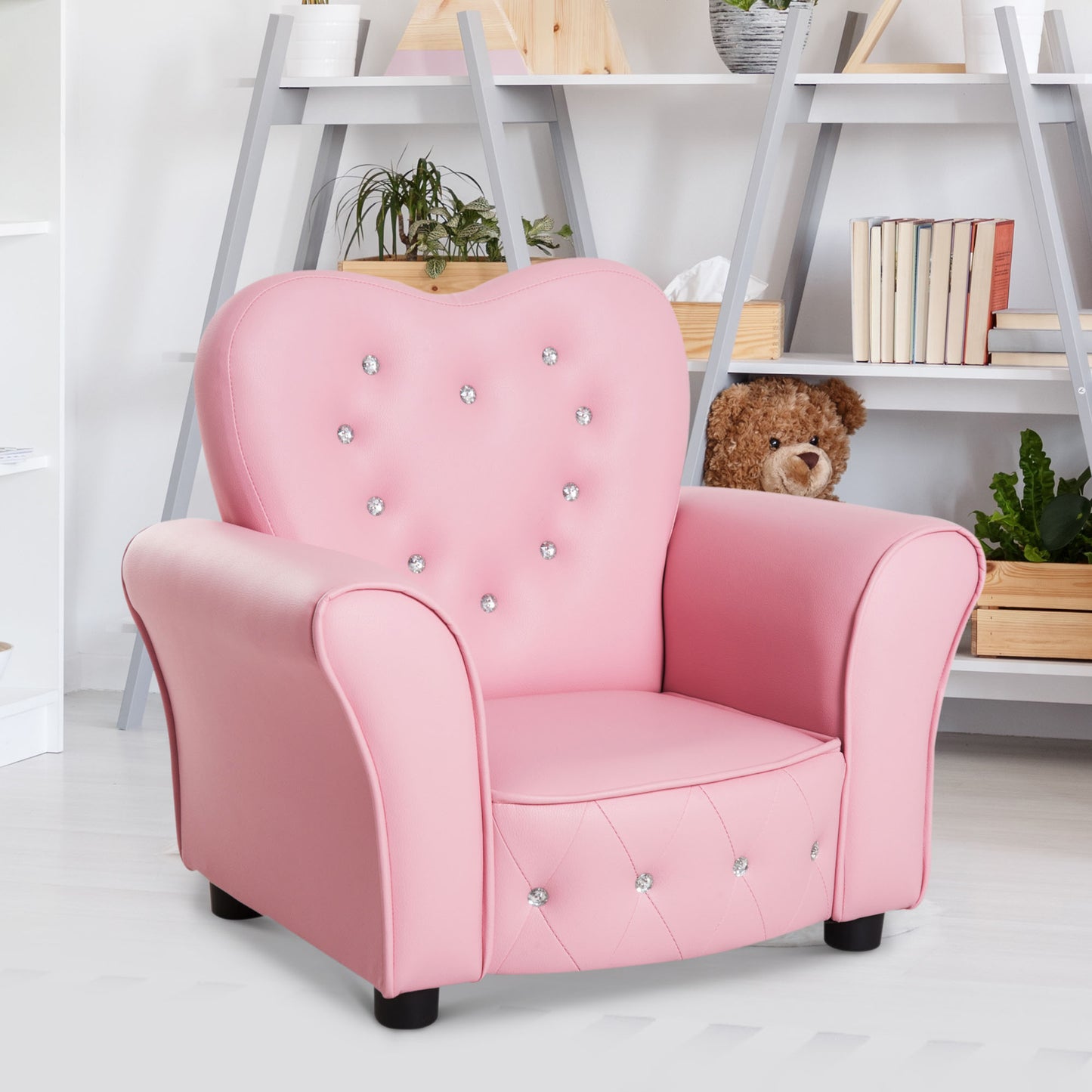 Qaba Kids Sofa Toddler Tufted Upholstered Sofa Chair Princess Couch Furniture with Diamond Decoration for Preschool Child, Pink