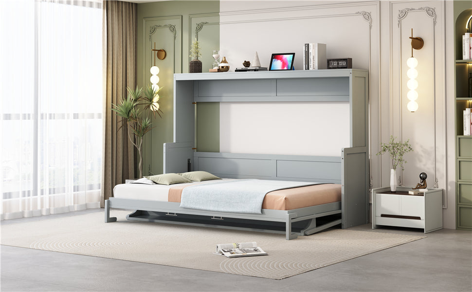 Queen Size Murphy Bed with Hydraulic Lift & Desk Design, Gray