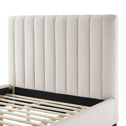 Queen Size Modern Design Bed Frame Upholstered Queen Bed Frame Platform with Headboard Fabric Headboard Wooden Slats Support, No Box Spring Needed,Mattress Foundation,White