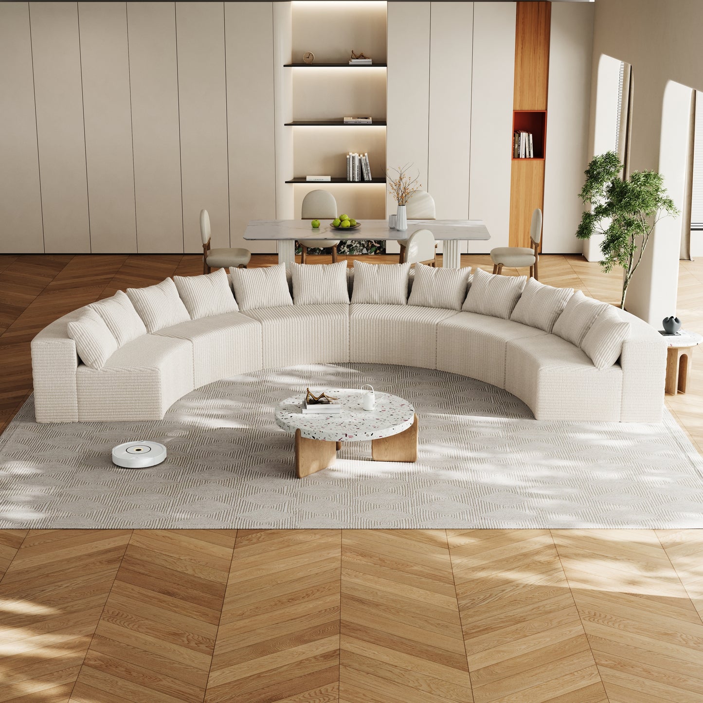 Corduroy curved sectional Foam sofa with 12 pillows,Curved Symmetrical Modular Semi Circular Sofa Sectional for bedroom, living room, office for leisure or nap, reading room, and lobby(six modules)