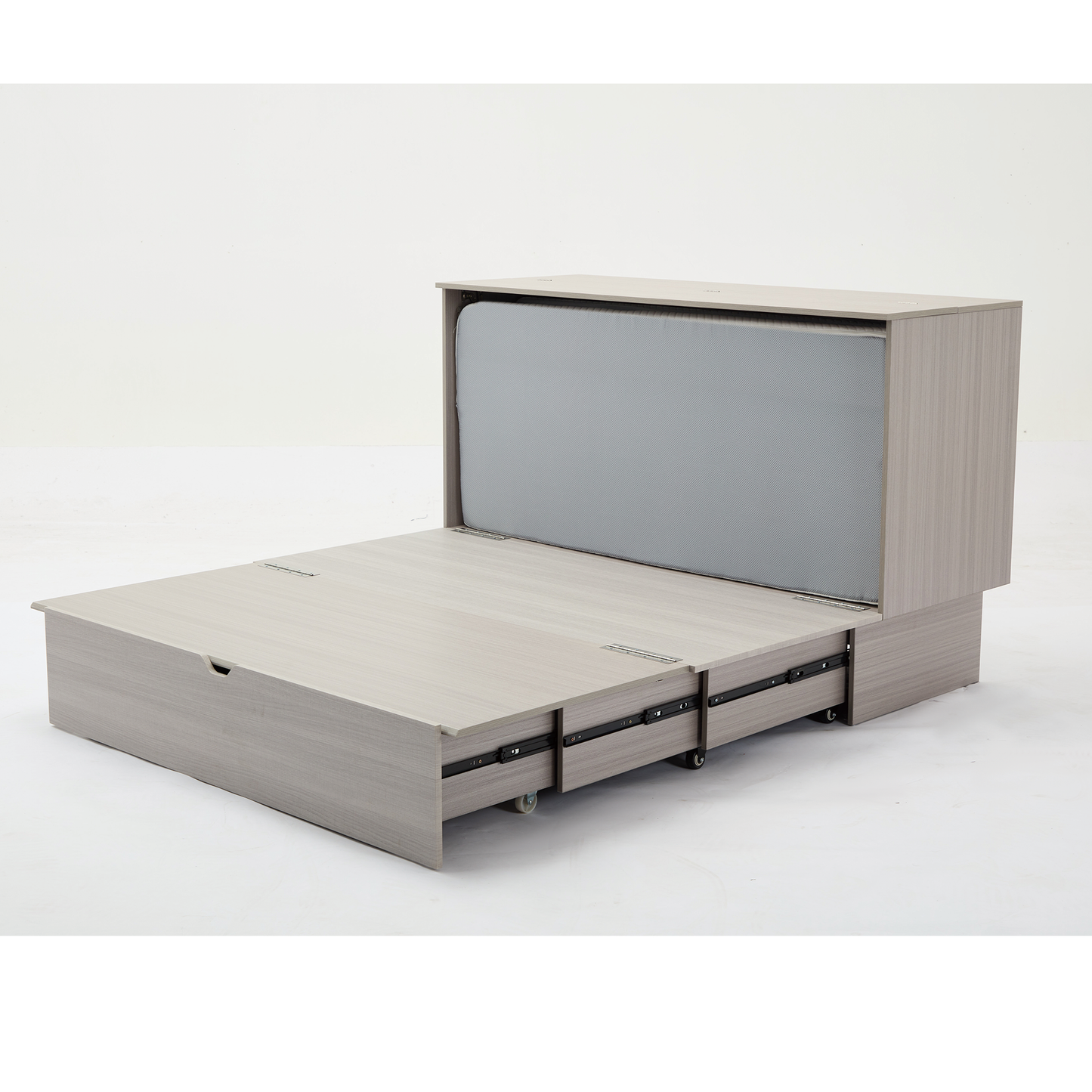 [NEW ARRIVED] [VIDEO PROVIDED]Cabinet Bed with Storage, Queen Bed ,Folding Foam Mattress & Oversized Drawers, Murphy Bed , Set of Sockets & USB Ports,Space-Saving Folding Murphy Bed , Gray