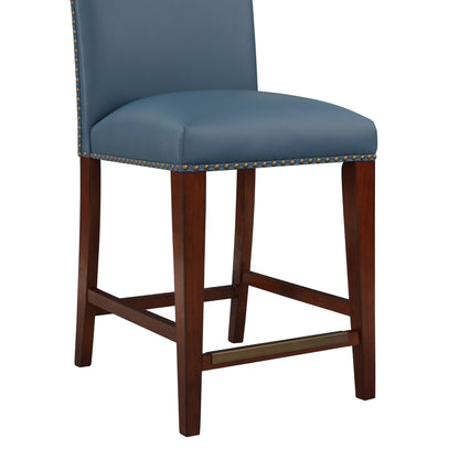 Blaire Stationary Blue Faux Leather Counter Stool with Nail Heads