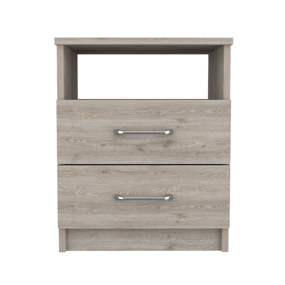Nightstand 20"H, Two Drawers, One Shelf, Superior Top, Light Gray