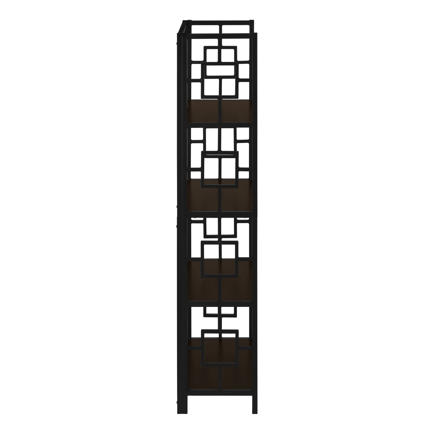 Bookshelf, Bookcase, Etagere, 4 Tier, 62"h, Office, Bedroom, Brown Laminate, Black Metal, Contemporary, Modern