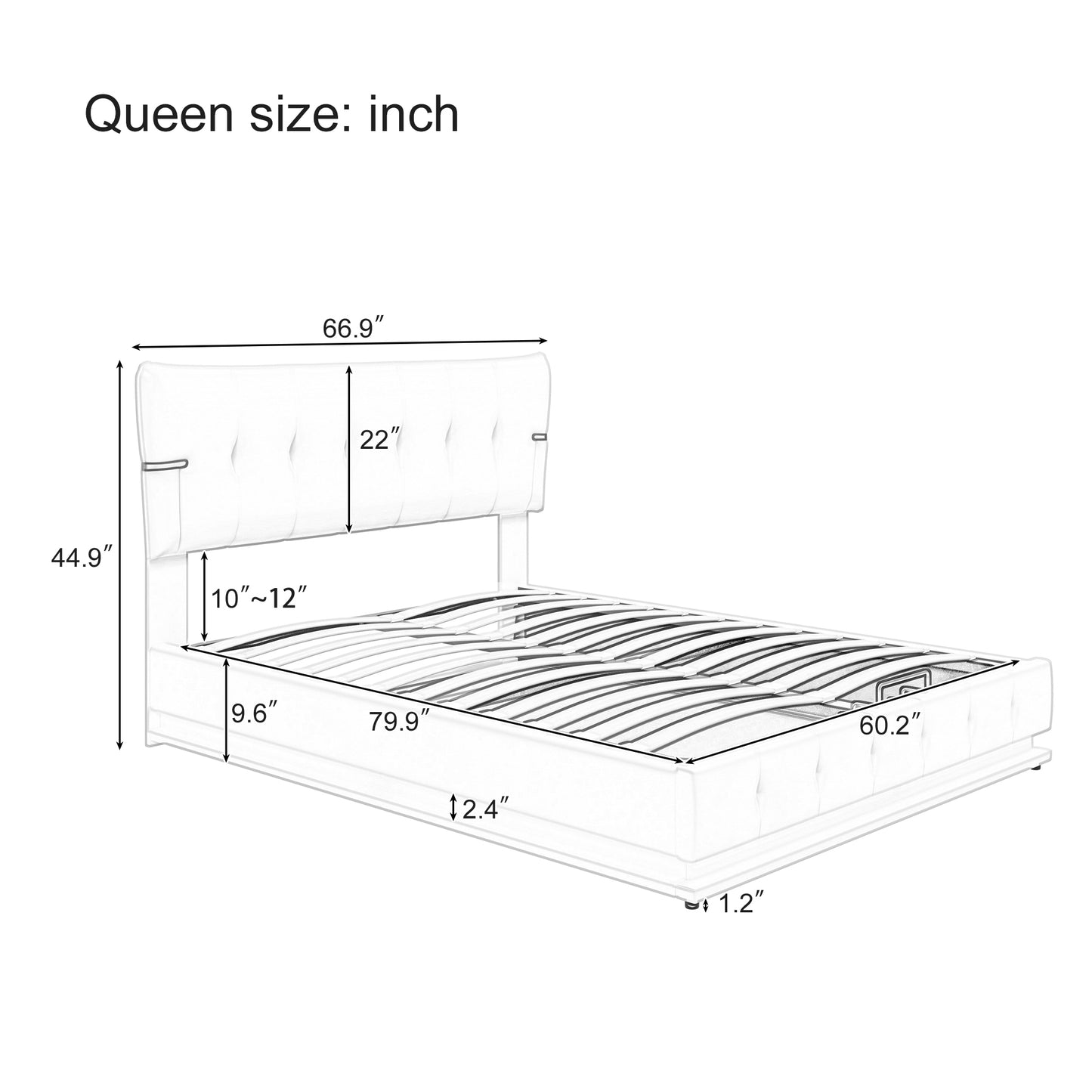 Upholstered Platform Queen Size Hydraulic Storage Bed, Lift Up Storage Bed with RGB LED Light, PU Leather Headboard and Footboard, No Box Spring Needed, White