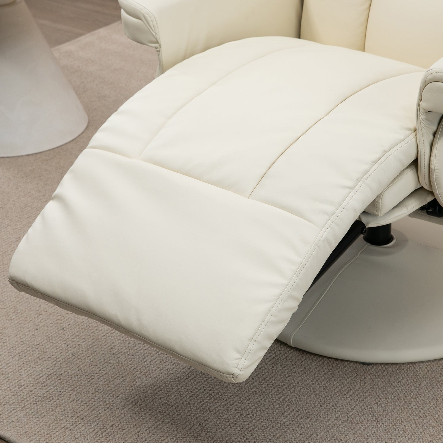 HOMCOM Manual Recliner, Swivel Lounge Armchair with Side Pocket, Footrest and Cup Holder for Living Room, Cream White