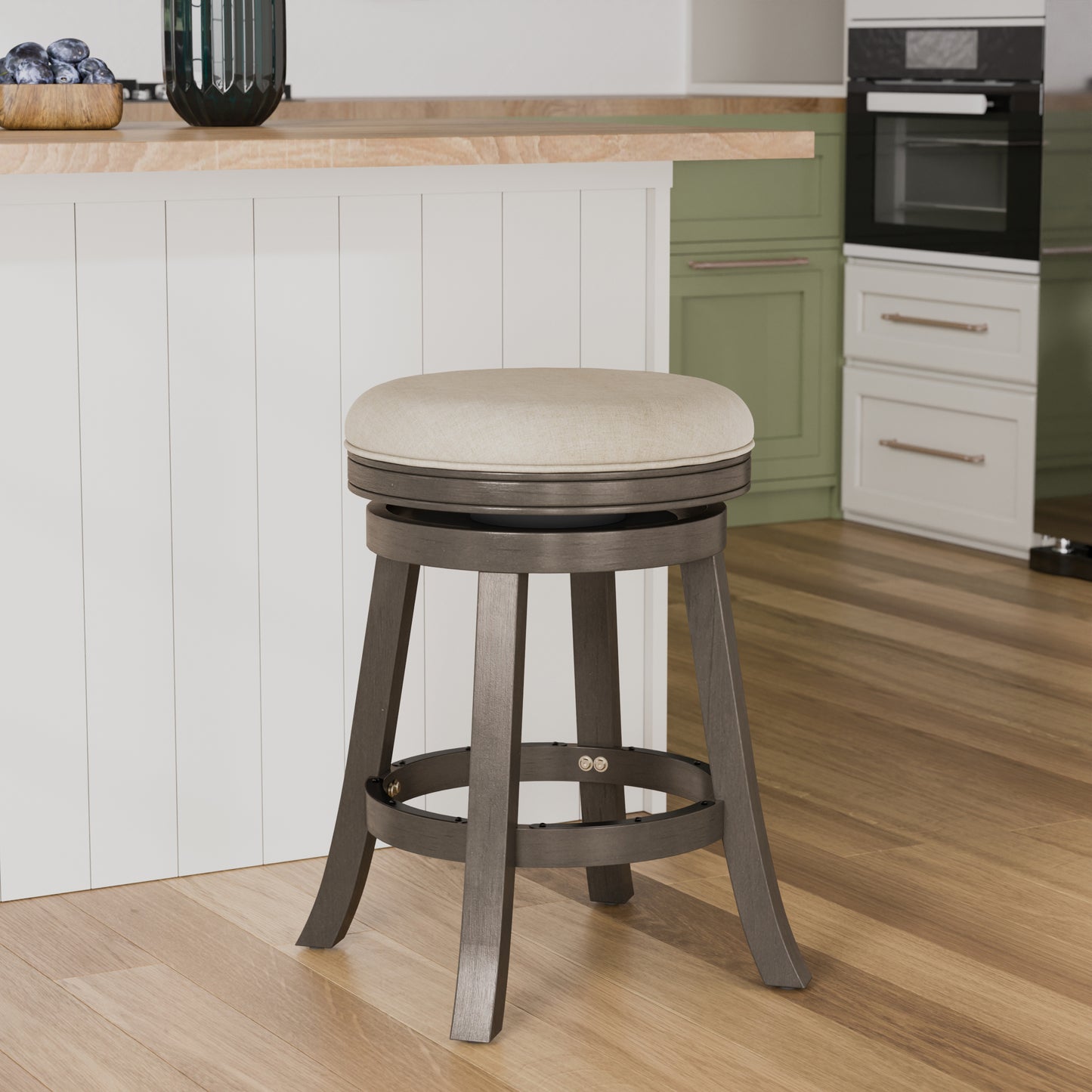 24" Counter Stool, Weathered Gray Finish, Charcoal Fabric Seat