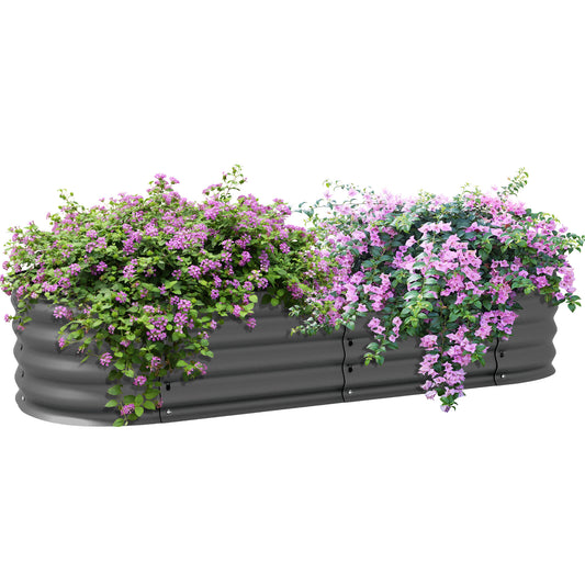 Outsunny 4.9' x 2' x 1' Galvanized Raised Garden Bed Kit, Outdoor Metal Elevated Planter Box with Safety Edging, Easy DIY Stock Tank for Growing Flowers, Herbs & Vegetables, Dark Gray