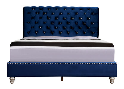 Transitional Navy Blue Upholstered Bed