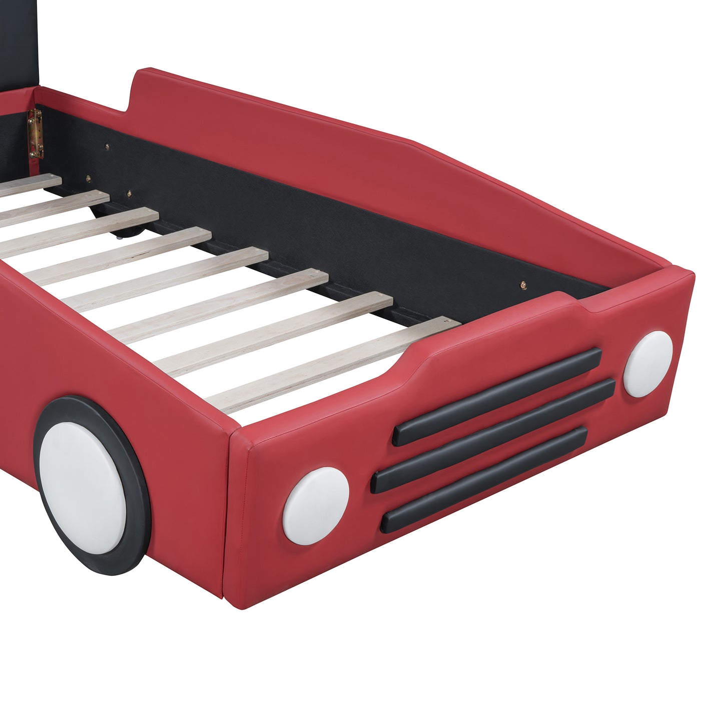 Twin Size Race Car-Shaped Platform Bed with Wheels,Red