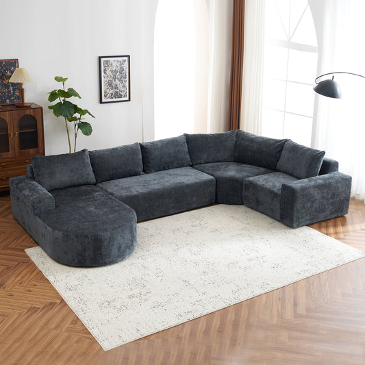 141.7" Oversized Modular Sofa Cloud Sectional Sofa Set Upholstered Couches U-shaped Sofa with Deep Seat for Living Room, Grey