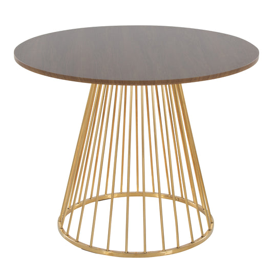 Canary Cosmo Contemporary Dining Table in Gold Metal and Walnut Wood by LumiSource