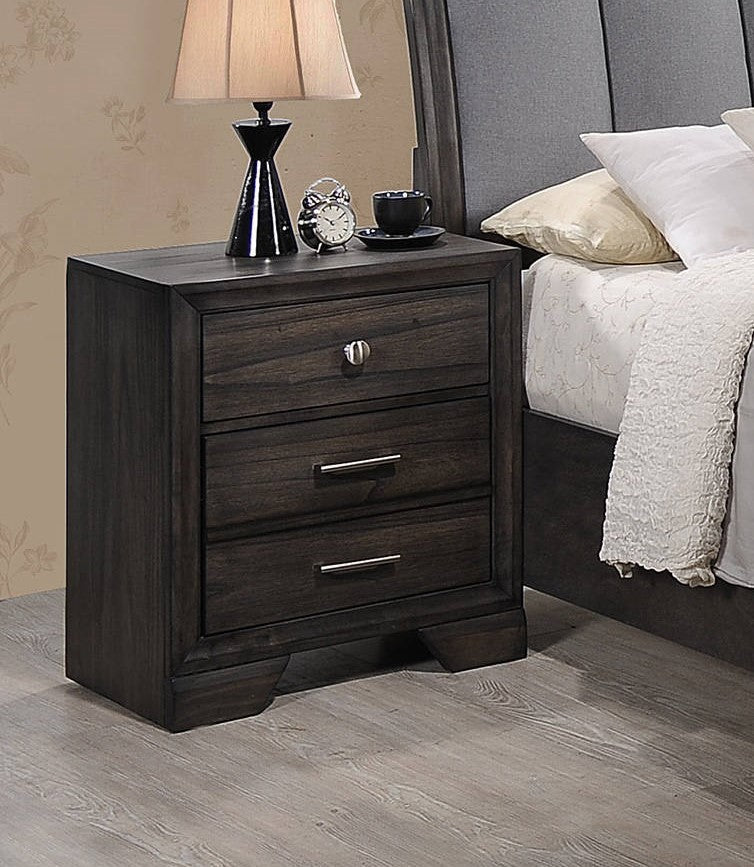 1pc Contemporary Style 3 Storage Drawers Nightstand End Table Bedroom Solid Wood Wooden Furniture Dark Wood Finish