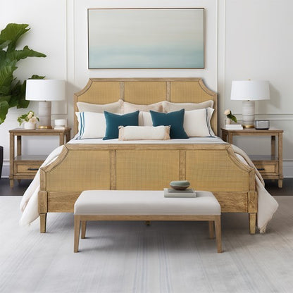 Woven Cane Queen Platform Bed