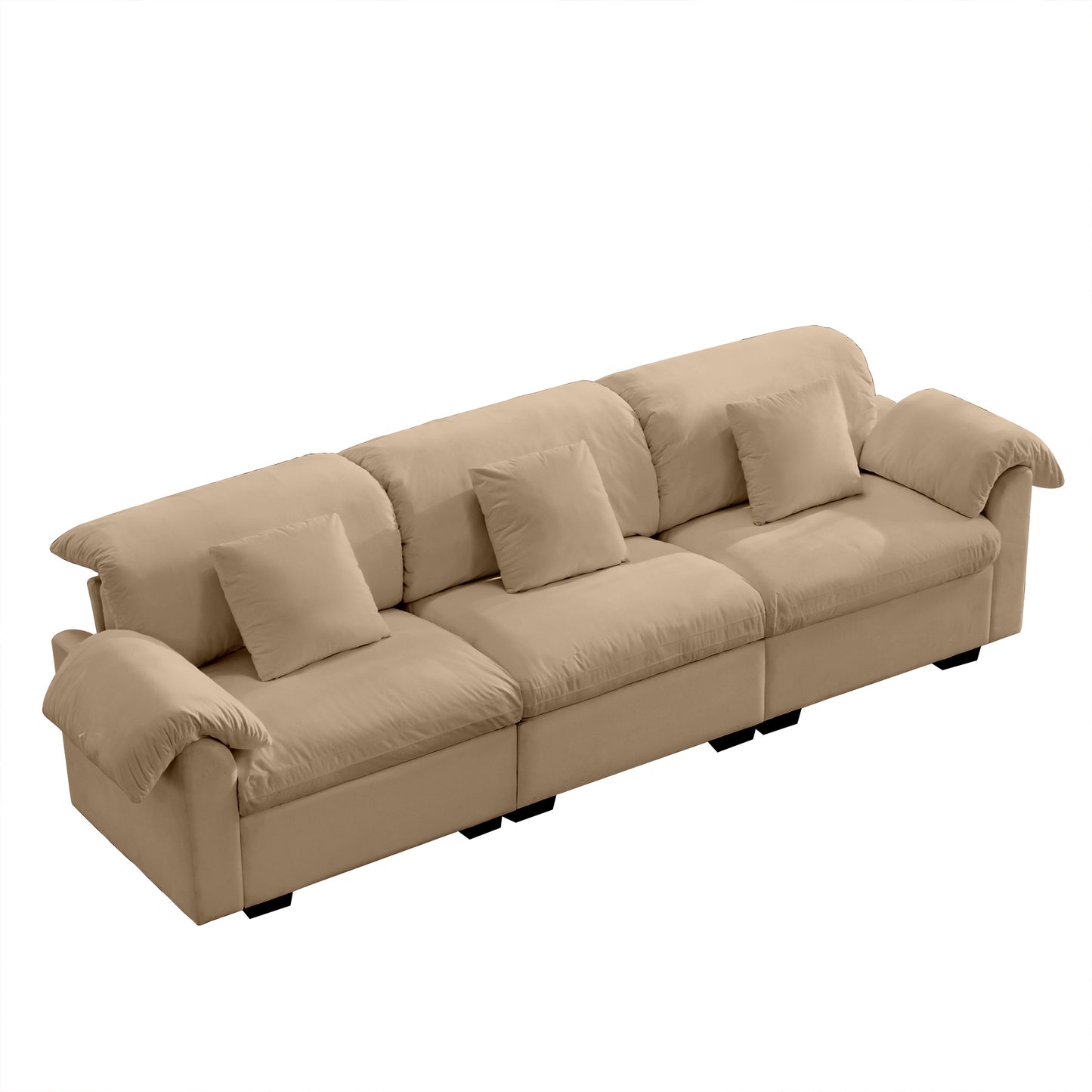 Extra Large 3 - Seat Modern Velvet Sofa With Storage Function Under Each Seat, Oversize Sofa Clould Like Deep Seat Couch with Comfortable Seat and Back Support, 3 Seater Sofa with Fluffy Armrest Pillo