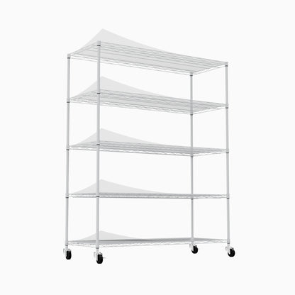 5-tier heavy-duty adjustable shelving and racking, 300 lbs. per wire shelf, with wheels and shelf liners, for warehouses, supermarkets, kitchens, etc. 59.45 "L × 24.02 "W × 71.65 "H,White