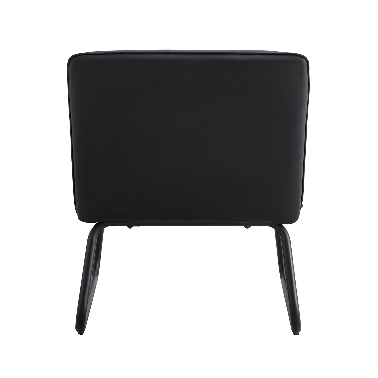 Black minimalist armless sofa chair with PU backrest, paired with black metal legs, suitable for offices, restaurants, kitchens, and bedrooms