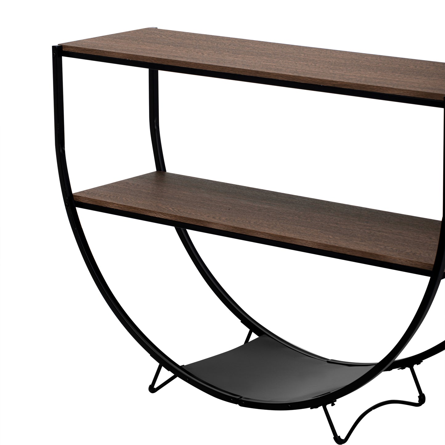 TREXM Rustic Industrial Design Demilune Shape Textured Metal Distressed Wood Console Table (Dark Brown)