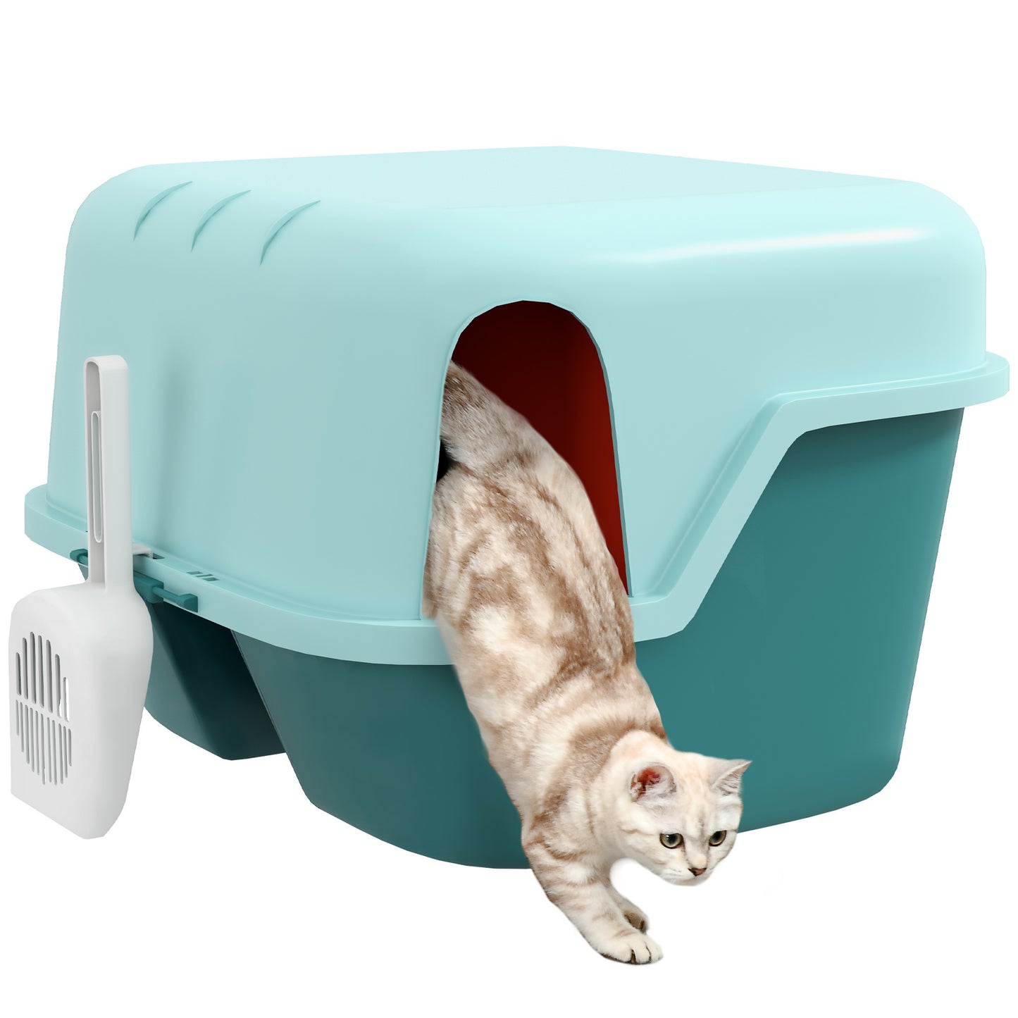 PawHut Cat Litter Box, Covered Litter Box with Lid, Scoop, Easy to Clean & Lockable Openable Cover, Kitty Litter Box for Indoor Cats, Green