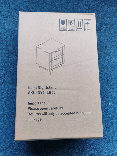 Rattan Nightstand, Wood End Table, Side Table with 2 Faux Rattan-Decorated Drawers, Bedside Table,Wood Accent Table with Storage for Livingroom, Bedroom,Burly wood