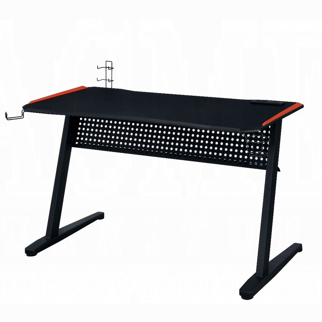 Black and Red Gaming Desk with LED Light and USB Port