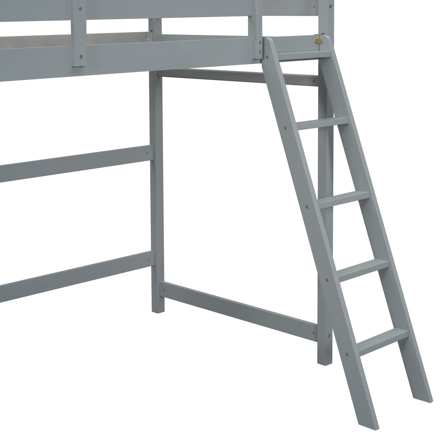 Twin Size High Loft Bed with inclined Ladder, Guardrails,Grey