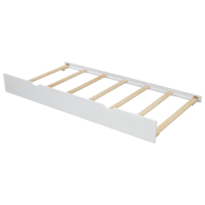 Wood Full Size platform bed with Trundle, Shelves and Storage Headboard, White