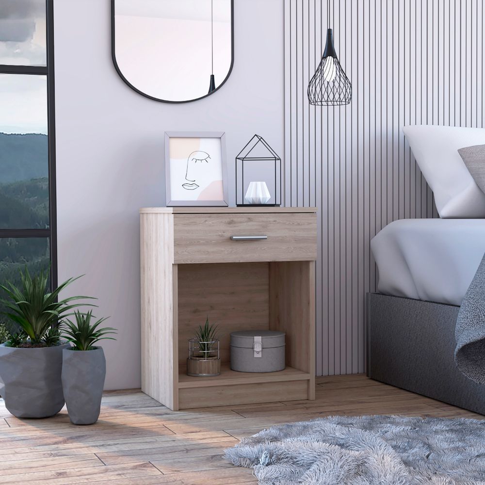 Light Grey 1-Drawer 1-Shelf Nightstand