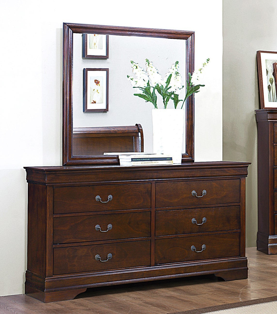 Traditional Design Brown Cherry Finish Dresser 1pc Louis Phillipe Style Classic Bedroom Furniture