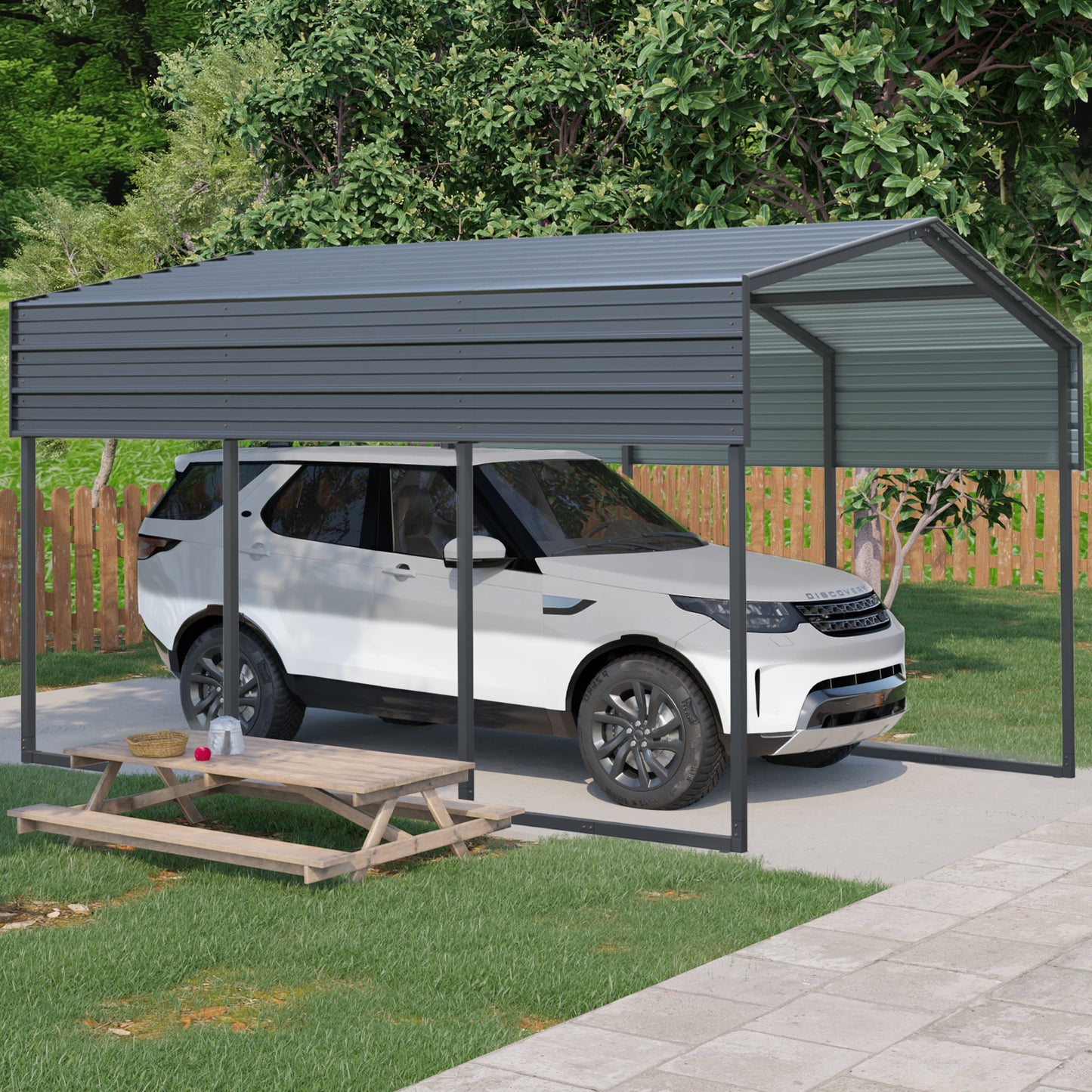 Outdoor Carport, 10 X 15 FT Carport, Heavy Duty Carport Canopy with Galvanized Steel Roof and Frame, Metal Carport Large Garage for Driveway Car, Truck