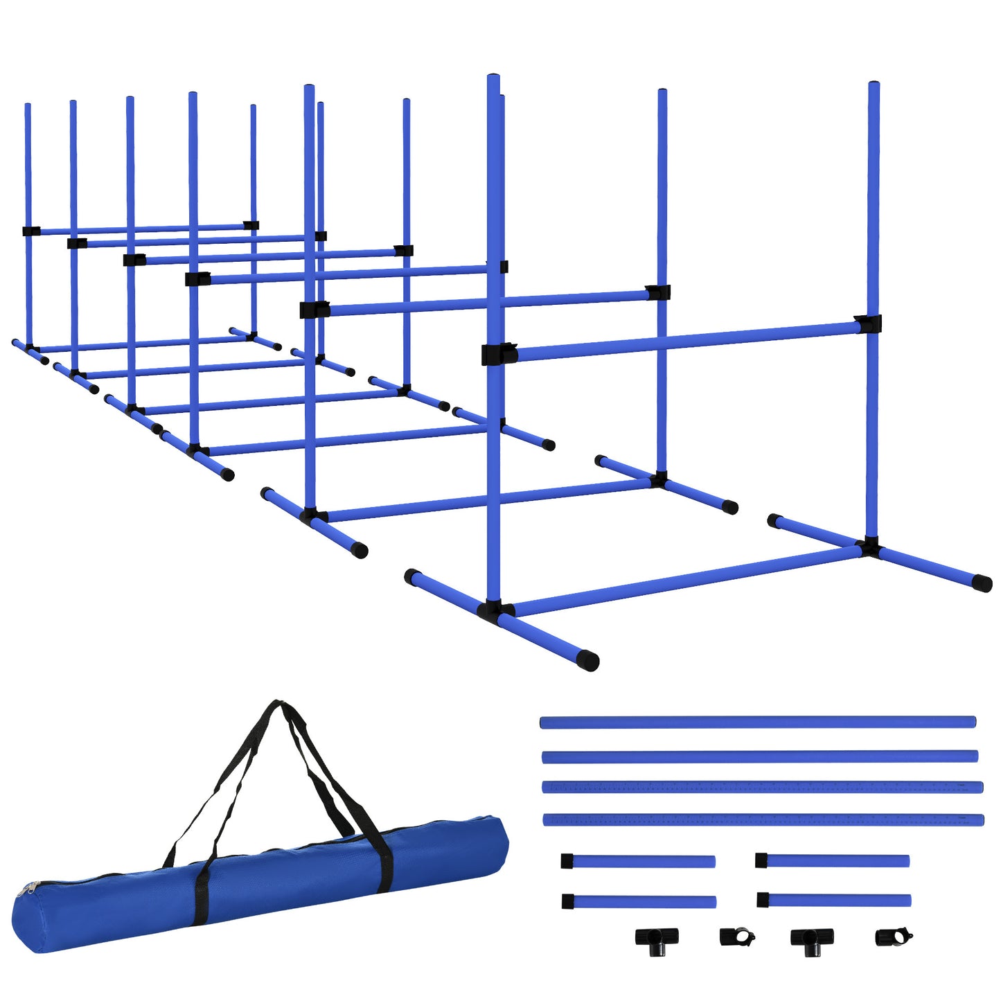 PawHut 6 Piece Dog Agility Training Equipment for Dog Agility Course with Adjustable Height Jump Bars, Included Carry Bag, & Displacing Top Bar, Blue