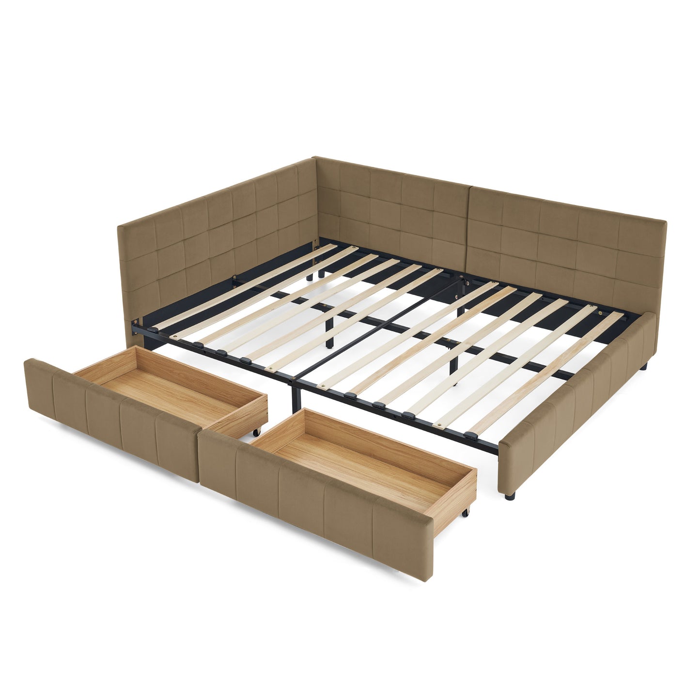 Full Size Storage Upholstered Tufted Bed Frame, Sofa Bed Frame with Comfortable Backrest and Armrests, Full Size Bed for Bedroom, Living Room,Velvet, BROWN(80.5''*59''*29.5'')