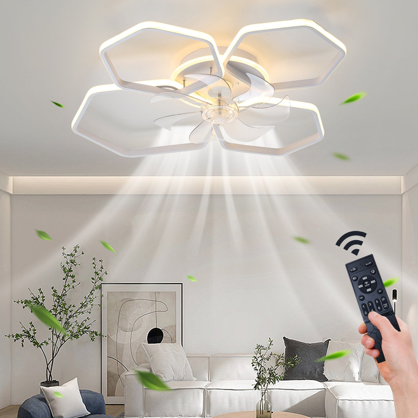 30Inches Ceiling Fan with Lights Remote Control Dimmable LED, 6 Gear Wind Speed Fan Light