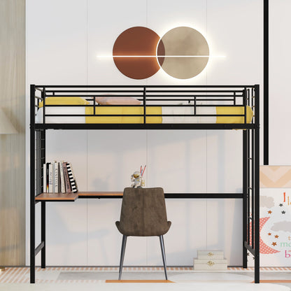 Twin Metal Loft Bed with Desk and Metal Grid,Black