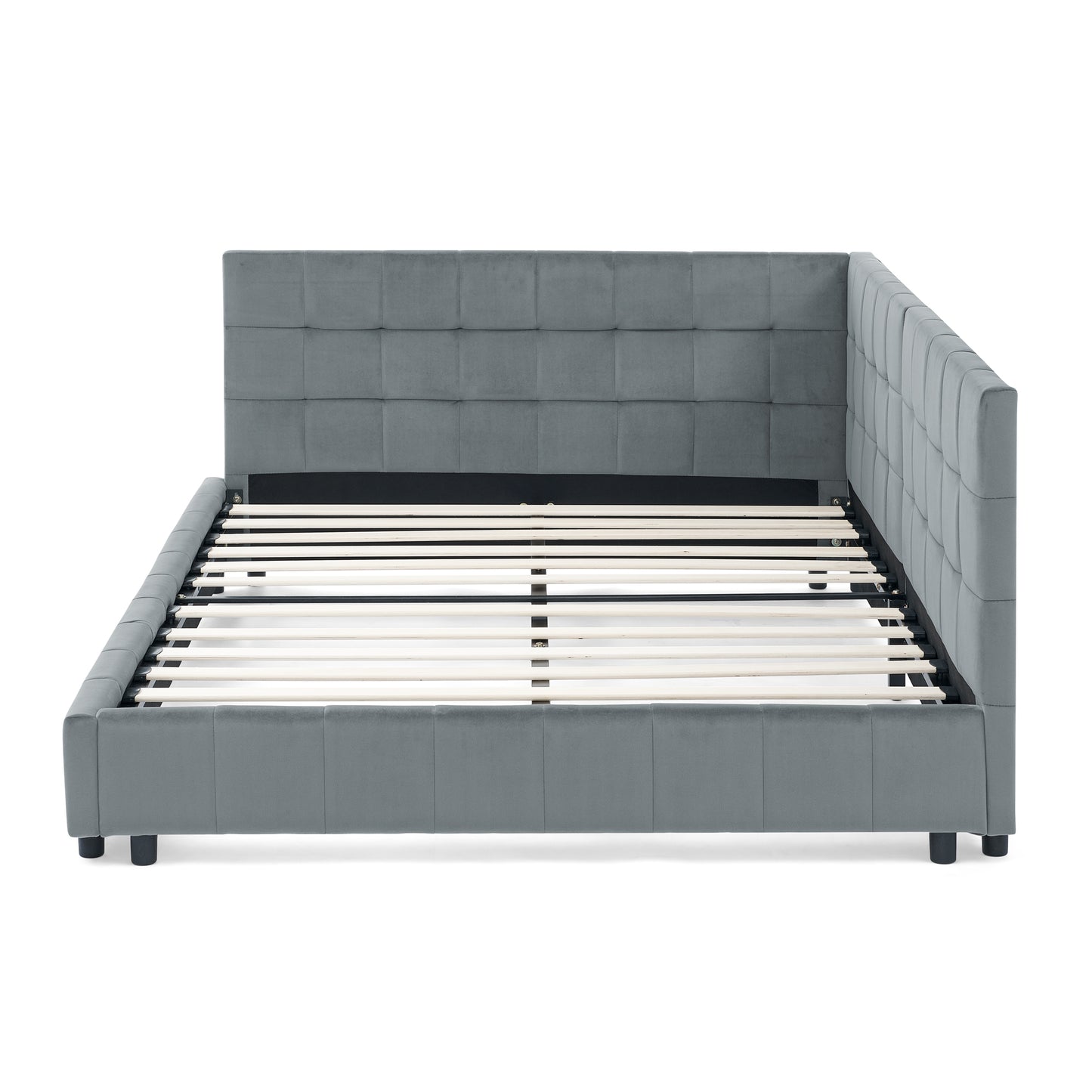 Full Size Upholstered Tufted Bed Frame, Sofa Bed Frame with Comfortable Backrest and Armrests, Full Size Bed for Bedroom, Living Room,Velvet, Grey(80.5''*59''*30.5'')
