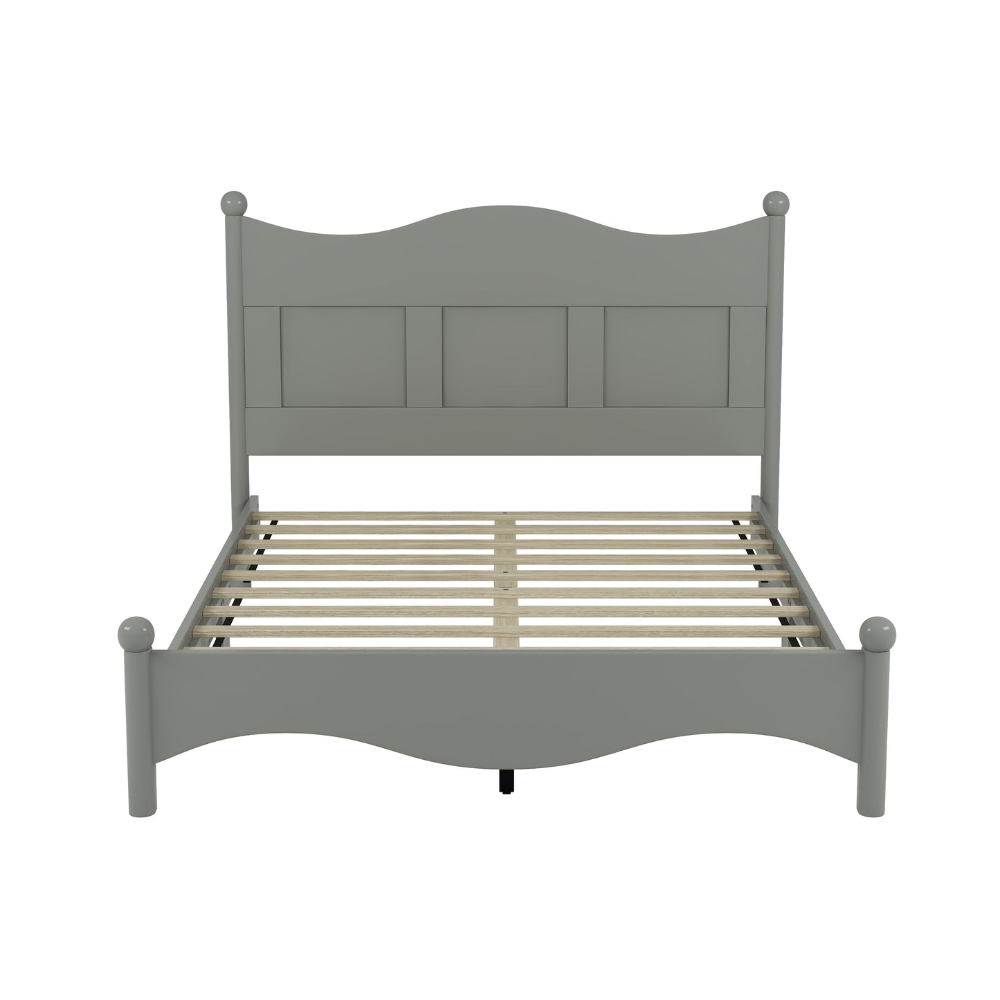 Queen Size Elegant Design Wood Platform Bed Frame,Retro Style Platform Bed with Wooden Slat Support, Gray