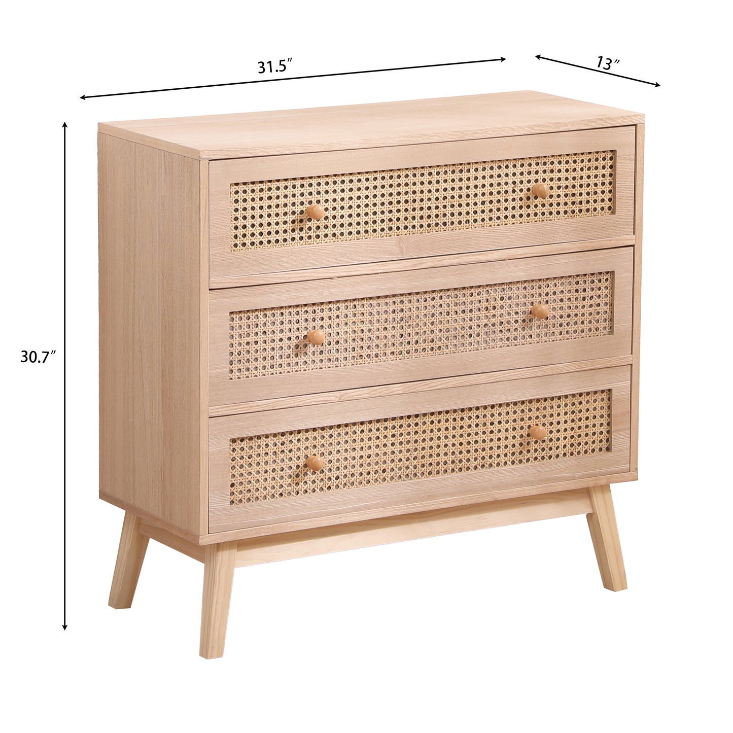 31.5 "3-Drawers Rattan Storage Cabinet Rattan Drawer,for Bedroom,Living Room,Natural