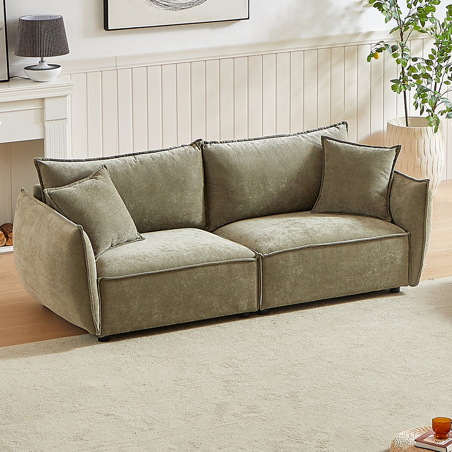 3-Seater + 3-Seater Combo Sofa Modern Living Room Sofa, Linen Fabric Sofa, Wooden Frame with 4 Pillows, Apartment Sofa Furniture