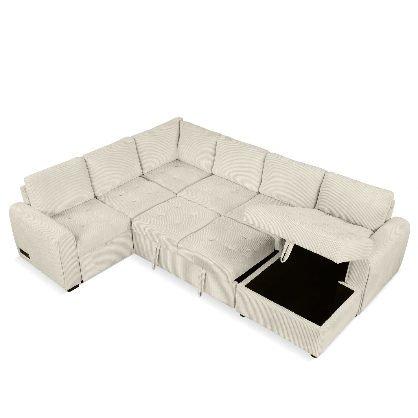 107.5" U-shaped Sofa Sectional Sofa Pull-out Sofa bed with a Storage Chaise Lounge, Charging Devices for Living Room, Beige